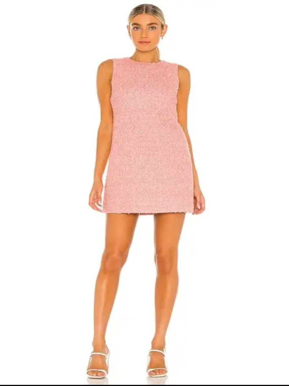 Alice + Olivia Coley Crew Neck Tweed Sequin Rose Pink Mini Dress